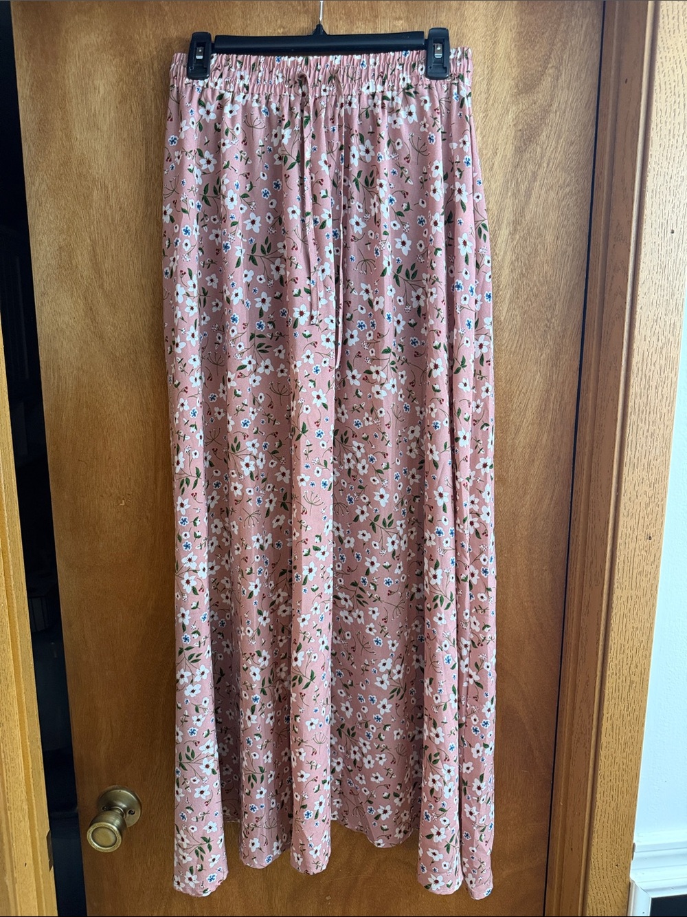 Floral Blush Pink Maxi Skirt with Elastic Waistband